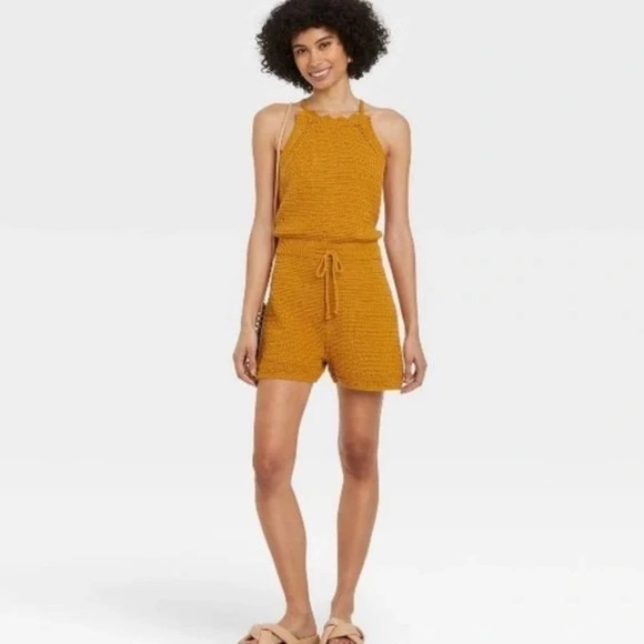 Universal Thread spicy‎ mustard crocheted romper plus size XXL NEW!! - Picture 1 of 9